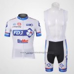 2012 Fietskleding FDJ Wit en Azuur Korte Mouwen en Koersbroek