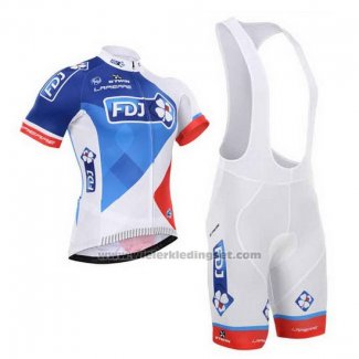 2015 Fietskleding FDJ Wit en Blauw Korte Mouwen en Koersbroek