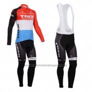 2014 Fietskleding Trek Factory Racing Rood en Wit Lange Mouwen en Koersbroek