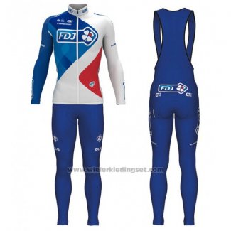 2017 Fietskleding FDJ Blauw en Wit Lange Mouwen en Koersbroek