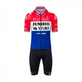 2022 Fietskleding Jumbo Visma Rood Wit Blauw Korte Mouwen en Koersbroek