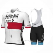 2023 Fietskleding Bahrain Kampioen Bahrain Victorious Wit Rood Korte Mouwen en Koersbroek