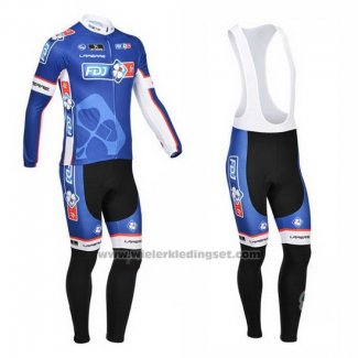 2013 Fietskleding FDJ Blauw Lange Mouwen en Koersbroek