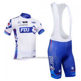 2013 Fietskleding FDJ Wit en Azuur Korte Mouwen en Koersbroek