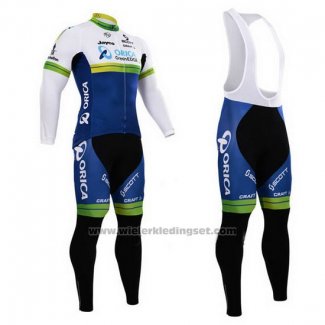 2015 Fietskleding Orica GreenEDGE Blauw en Wit Lange Mouwen en Koersbroek