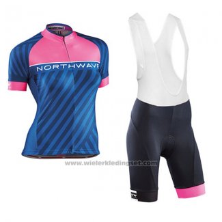 2017 Fietskleding Vrouw Northwave Blauw en Roze Korte Mouwen en Koersbroek