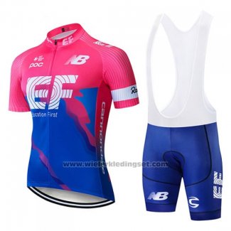 2019 Fietskleding EF Education First Blauw Roze Korte Mouwen en Koersbroek