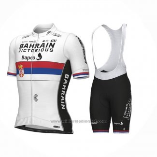 2023 Fietskleding Serbian Kampioen Bahrain Victorious Wit Rood Blauw Korte Mouwen en Koersbroek