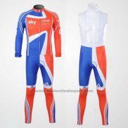 2012 Fietskleding Sky Kampioen Regno Unito Oranje en Blauw Lange Mouwen en Koersbroek