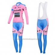 2015 Fietskleding Vrouw Saxo Bank Fuchsia Lange Mouwen en Koersbroek