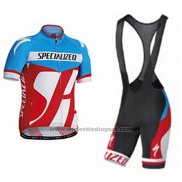 2016 Fietskleding Specialized Azuur en Rood Korte Mouwen en Koersbroek