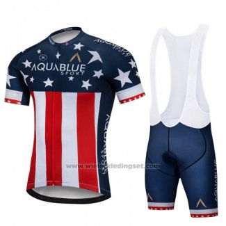 2018 Fietskleding Aqua Blauwe Sport Kampioen USA Korte Mouwen en Koersbroek