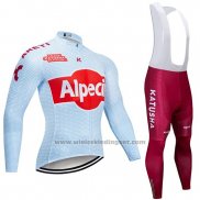 2019 Fietskleding Katusha Alpecin Lichte Blauw Rood Lange Mouwen en Koersbroek