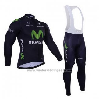 2015 Fietskleding Movistar Zwart Lange Mouwen en Koersbroek