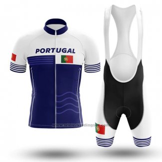 2020 Fietskleding Kampioen Portugal Wit Blauw Korte Mouwen en Koersbroek