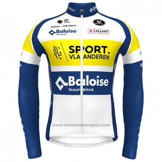 2022 Fietskleding Sport Vlaanderen Baloise Blauw Geel Lange Mouwen en Koersbroek