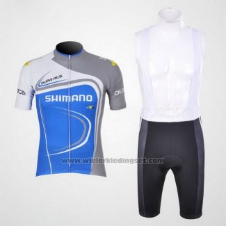 2011 Fietskleding Shimano Blauw en Wit Korte Mouwen en Koersbroek