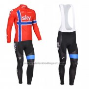 2013 Fietskleding Sky Kampioen Noorwegen Blauw en Rood Lange Mouwen en Koersbroek