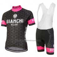 2018 Fietskleding Bianchi Nevola Zwart en Roze Korte Mouwen en Koersbroek