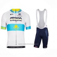 2022 Fietskleding Astana Blauw Wit Korte Mouwen en Koersbroek